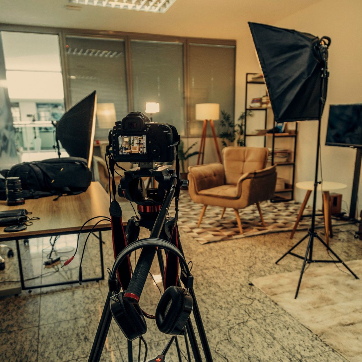Creative production crew collaborating in a modern studio